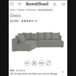 LOW PRICE MOVING- ROOM AND BOARD $3,500 + TAX + ($800 shipping) OASIS SECTIONAL COUCH