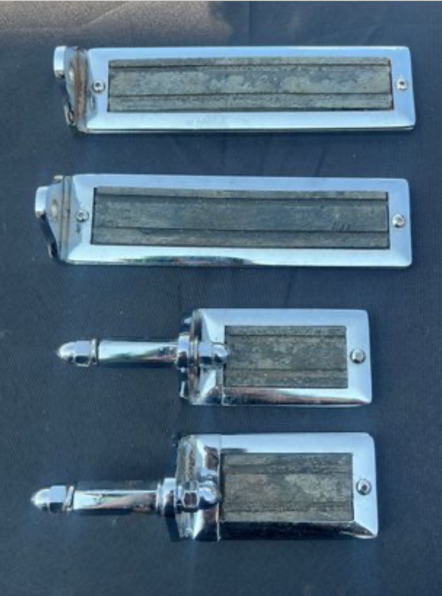 VINTAGE MOTORCYCLE CHROME METAL AND WOOD FOOT BOARDS REST