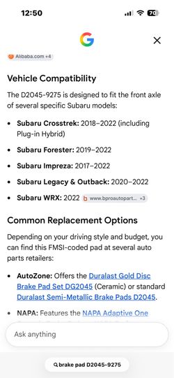 Brake pads for Subaru