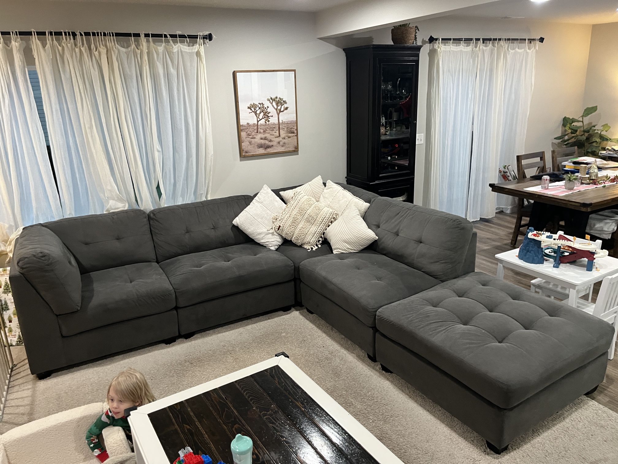 Dark Grey Cloth Couch 5-Piece Sectional