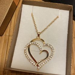 Pretty Double Gold Heart Necklace Only 30$