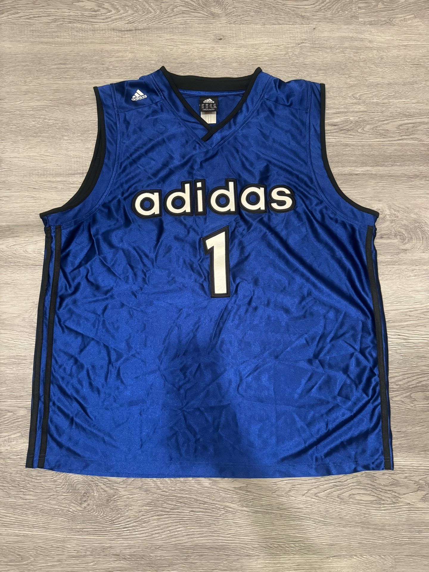 Adidas Stitched #1 Spell Out Basketball Jersey Mens 2XL Blue/Black Blank EUC