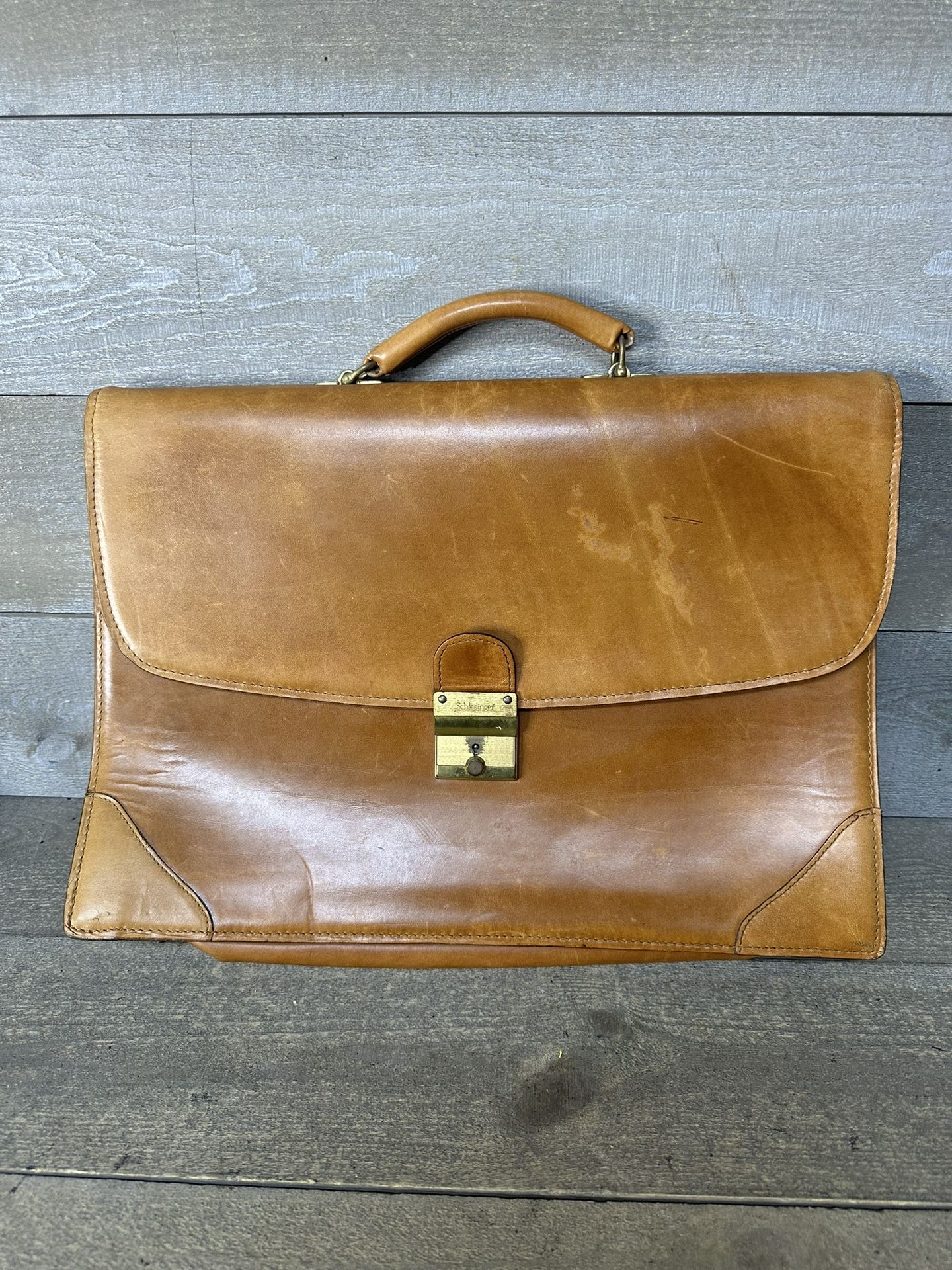 Vintage Schlesinger Case Setter Briefcase 60s Saddle Leather Attache Lawyer Bag