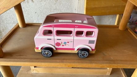Pink Wooden Toy Van with Floral Detail