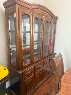 3 items Elegant Solid Wood Dining Room Set Table, 6 Chairs&China Cabinet with Matching Side Table