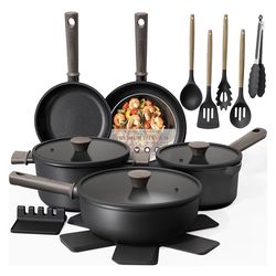 19 PCS Non Stick Pots and Pans,Healthy Non-Toxic Titanium Induction Gas Electric Cookware Set