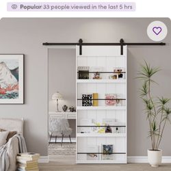 84"H Wood and Primed Bookshelf Style Barn Door with Mounting Hardware Kit