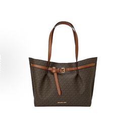 Michael Kors Emilia Monogram Drawstring Tote Womenโs Brown New