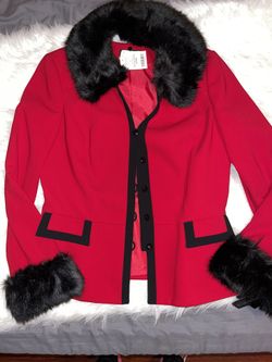 Red And Black Blazer Fur Trim