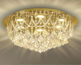 Modern Gold Crystal Flush Mount Ceiling Light 20" Round 6-Light Chandelier