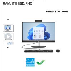 HP All-in-One 24-cr 0055m PC, Windows 11 Home, 23.8", AMD Ryzen™ 5, 16GB RAM, 1TB SSD, FHD ENERGY STAR |