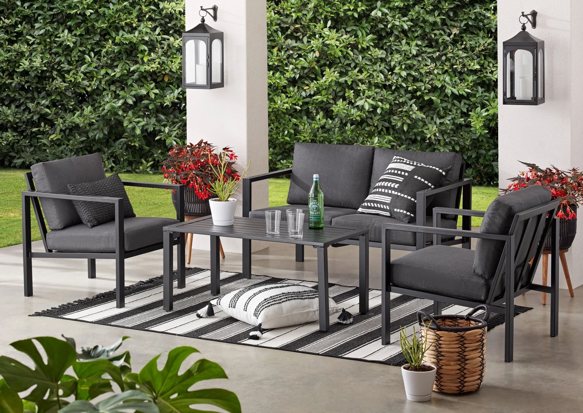Mainstays Dashwood 4-Piece Outdoor Patio Conversation Set, Seats 4, Gray