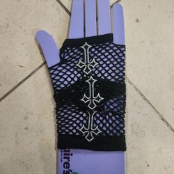 Black Fishnet Fingerless Gloves With Cross 1 Pair Claires
