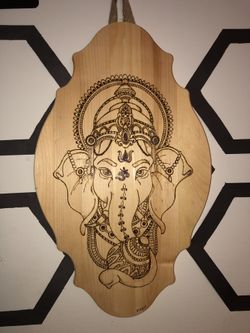 Woodburned ganesha wall decor