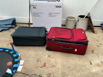 Two big traveling suitcases ( red one 30” x 23” x 11” deep $30) ( blue one 26” x19” x 10” deep $20) both for$40