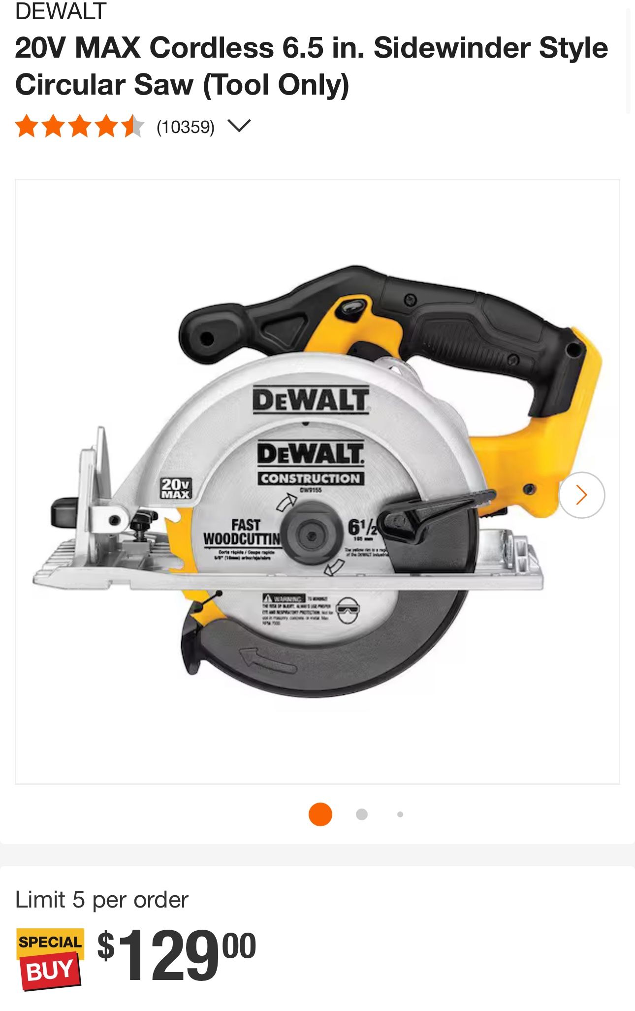 DEWALT 20V MAX Cordless 6.5 in. Sidewinder Style Circular Saw (Tool Only)