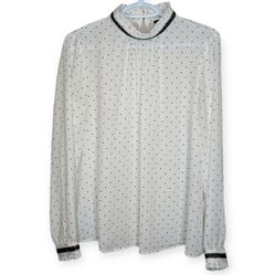 Karl Lagerfeld Paris Black& White Polka Dot Dress Blouse High Neck Lace