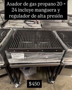 Asador de gas propano 20 x 24 incluye manguera y regulador de alta presión