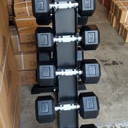 
   RUBBER HEX DUMBBELLS SET:
    5lb - 30lb.  WITH RACK.
    