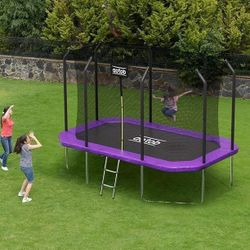 AOTOB 14×8FT Large Rectangular Trampoline with Enclosure Net & Ladder for Kids Adults, 440LBS Heavy Duty Outdoor Recreational Trampoline, Perfect Birt