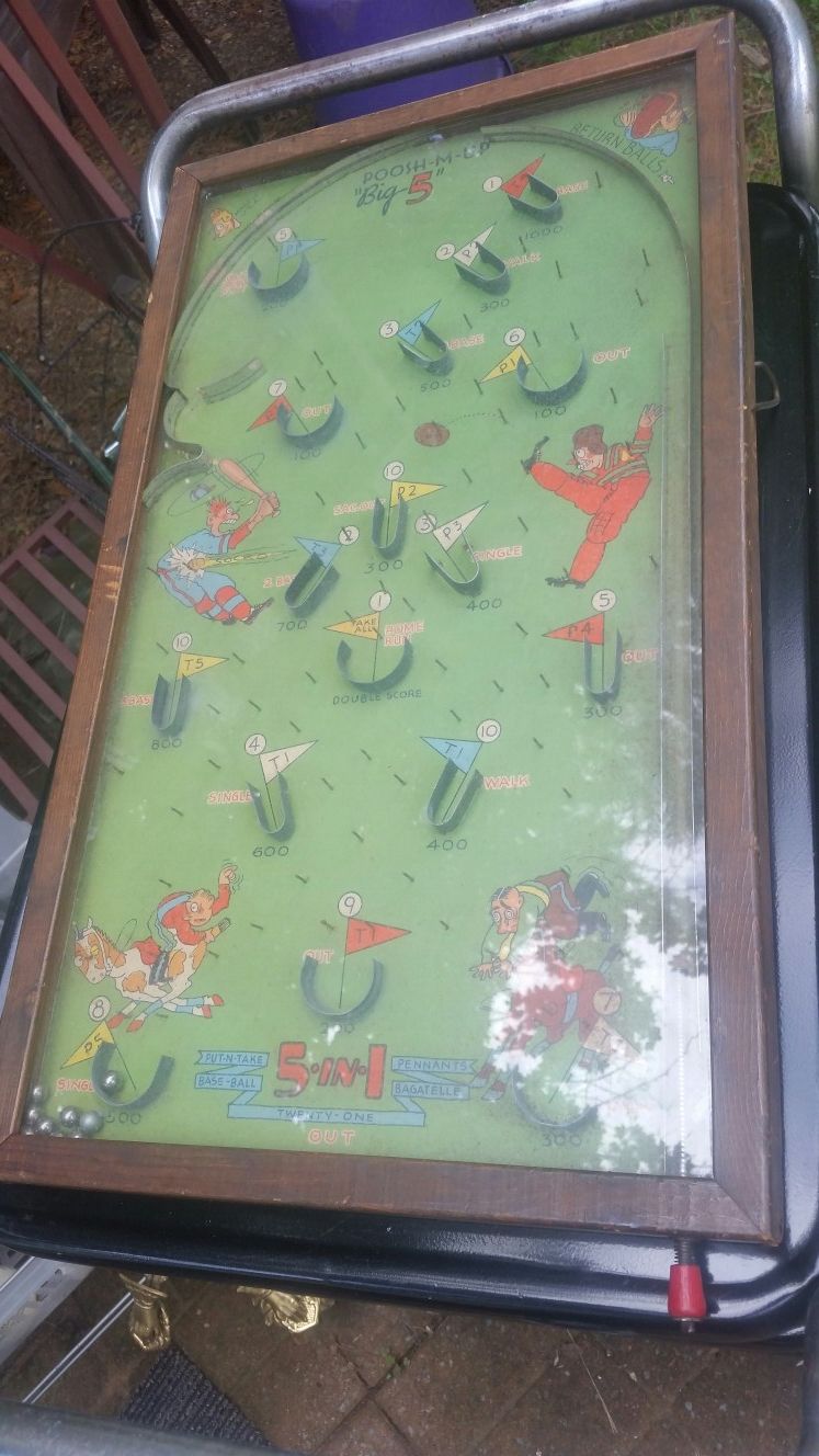 1930's Antique Poosh-M-Up Big 5 Baseball Pinball Game