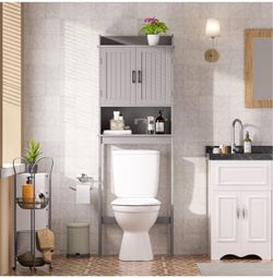 Over-The-Toilet Storage Shelf with Doors, Bathroom Freestanding Organizer Space Saver with Adjustabl