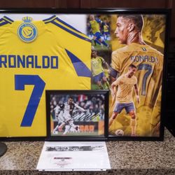 CRISTIONO RONALDO, OF AL NASSAR ,BRANDED, AUTHENTIC FRAMED JERSEY, ACTION FIGURE ,SIGNED PICTURE,COA
