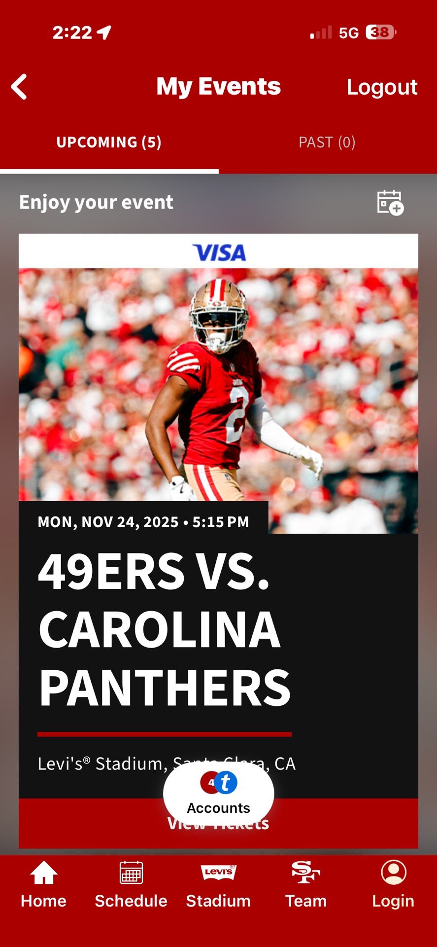 49ers Vs Panthers 11/24 Section 133 MNF