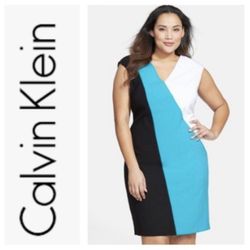 NEW!  Calvin Klein v-neck color block sheath dress
