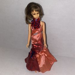 Barbie Doll Clothes Vegas Style Orange Gown with Beads & Sequins