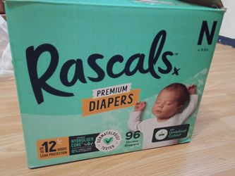 Rascals Premium Newborn Diapers Size N 96 Count