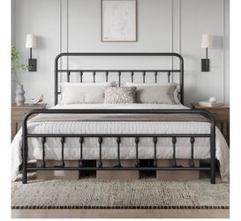 King Metal Platform Bed Frame, Victorian Headboard & Footboard Metal Frame 800LBS Noise-Free & Quiet 12.6-inch Under-Bed Storage No Box Spring Needed|