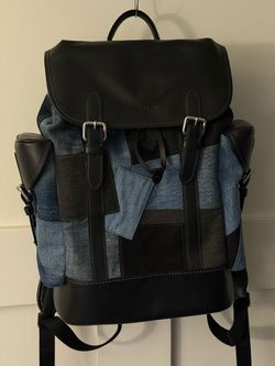 Coach hitch backpack leather and denim patchwork