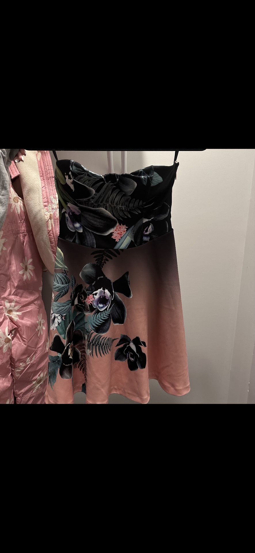 BEBE Empire Waist Strapless Floral Party Dress