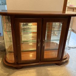 Elegant Lighted Curio Display Cabinet w/ Etched Glass Sides