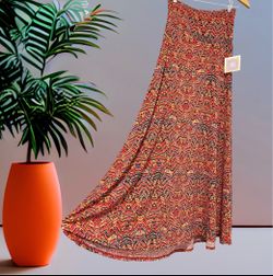NWT LuLaRoe Vibrant Abstract Print Maxi Skirt - Red, Orange, Blue Size XS