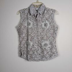 MK Solo Sleeveless Embroidered Collared Button Down Women Top - Size 2