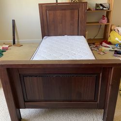 Brown MDF/ Solid Wood Toddler Bed With Reversible Mattress 