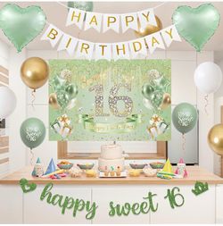 Sweet 16 Party Decorations: Sage green birthday decorations