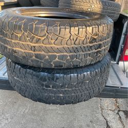I got two tires in great condition they have about 50% left these tires are really good condition BFG’s tire size 275/70/18 LT