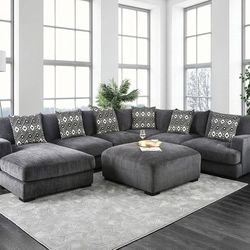 Kaylee U Shaped Sectional Sofa Couch With Ottoman Gray Fabric 