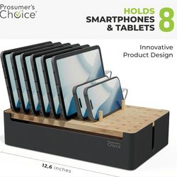 Brand New Proconsumer Choice Bamboo Wood 8 Device Charging Station Organizer BNIB NEVER USED