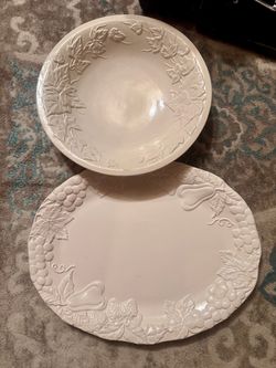 2 Garden White Japan Ceramic Serving Dishes – $10 for Both