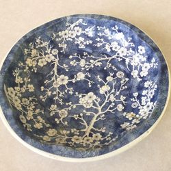 DAHER BLUE WHITE CHERRY BLOSSOM DECORATED METAL TIN BOWL