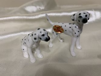 Vintage Genuine Bone China miniature Dalmatian Dogs. Set of 2