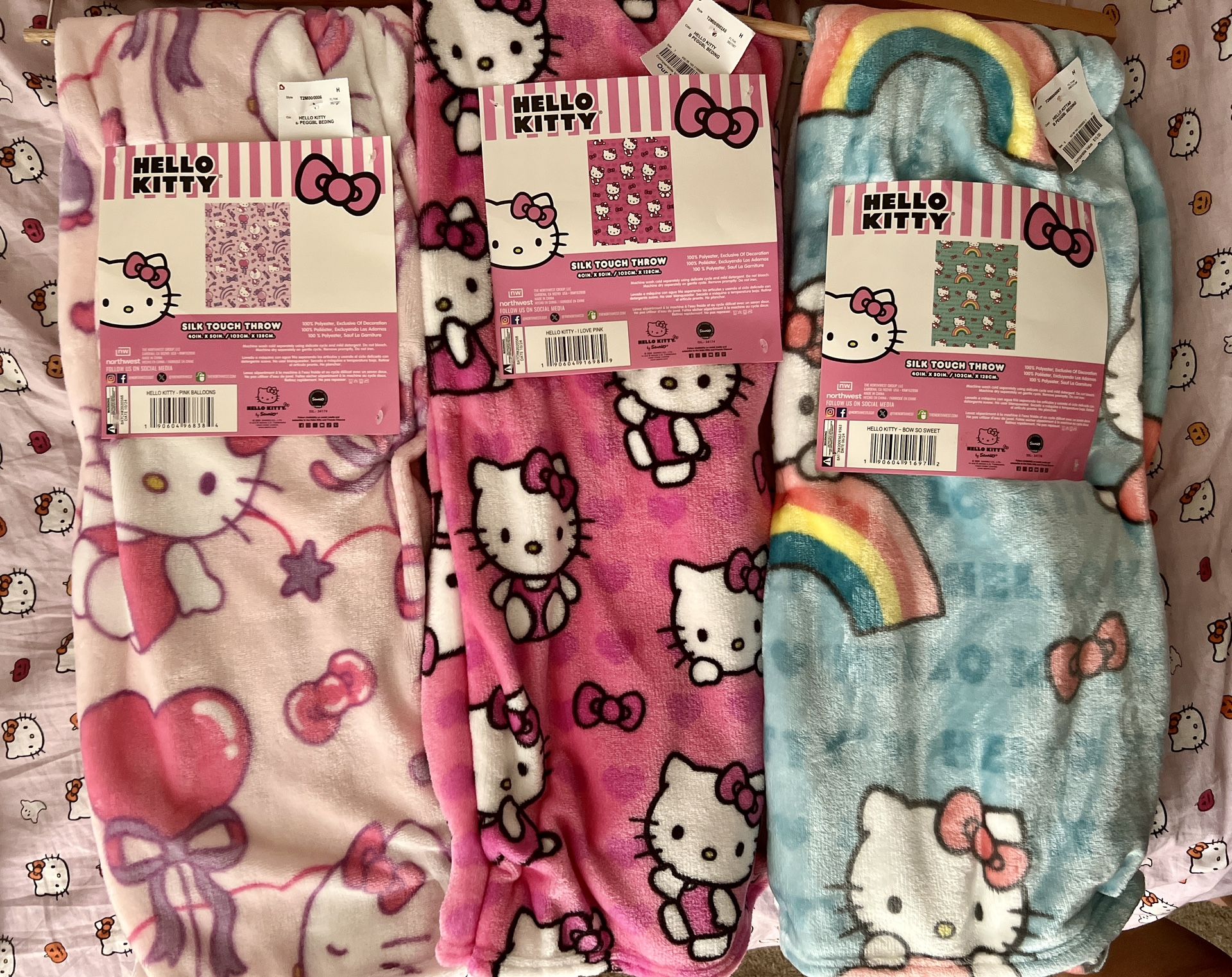 Hello Kitty Baby Blankets Set Of 3 NEW
