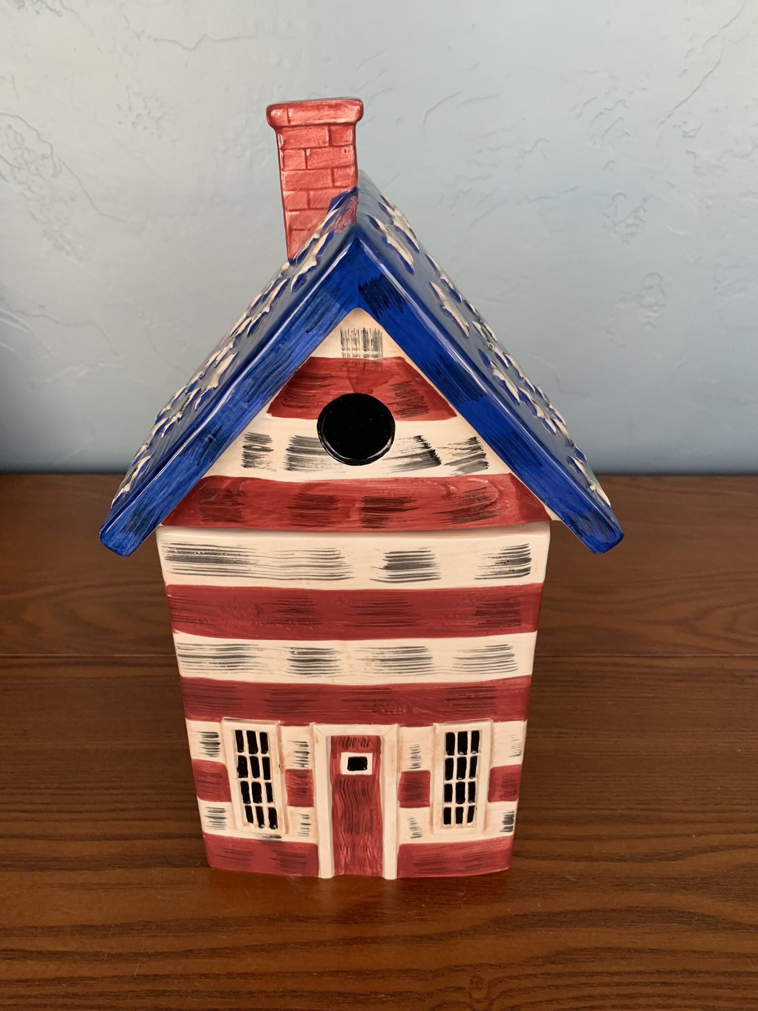 WARREN KIMBLE PATRIOTIC FLAG AMERICANA BIRDHOUSE COOKIE JAR SAKURA