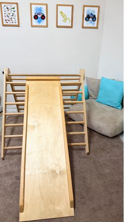 Pikler Triangle with Slide – Montessori Climber for Kids