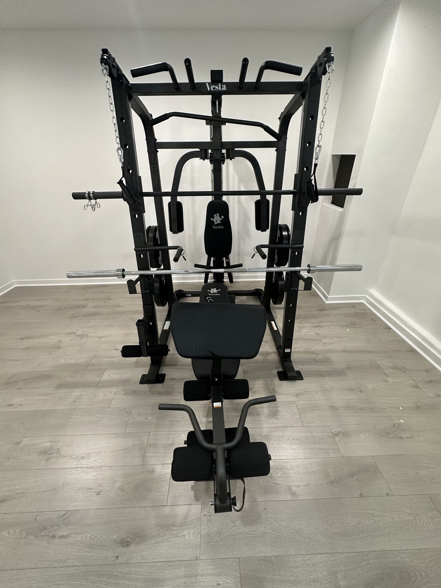 Vesta Fitness Smith Machine 1001 w/Bench Attachment | 230lb Bumpers Olympic Weights | 7ft Olympic Bar | Gym Equipment | FREE DELIVERY🚚 