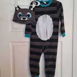 Cat & Jack Striped Kitty Cat Winter Pajamas with Matching Hat